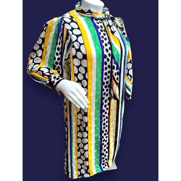 VINTAGE 80'S ADELE SIMPSON MULTI PRINT MOD DRESS Sz 16 - Picture 10 of 11